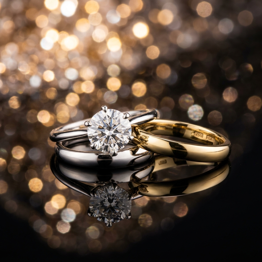 Solitaire & Gold Band Rings